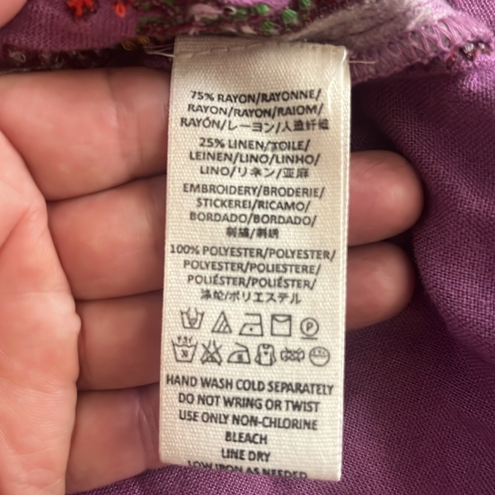FREE PEOPLE Purple Linen Multicolored Embroidered Tunic Mini Dress Size XS - Picture 12 of 12